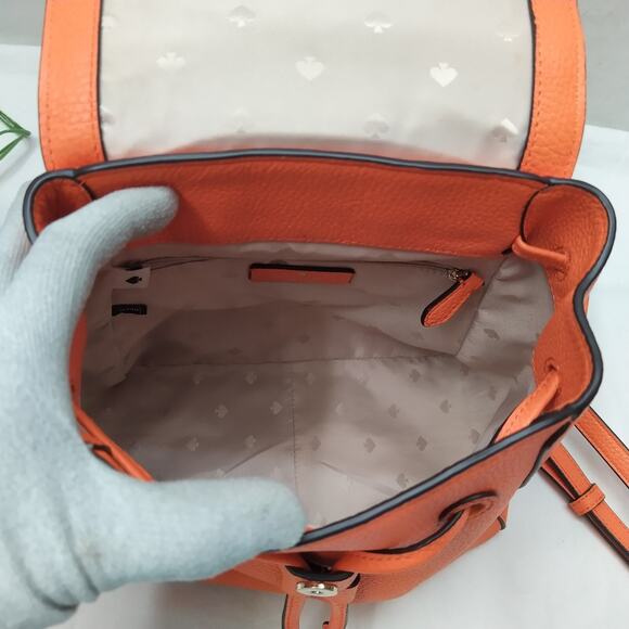 kate spade Orange Pebbled Leather Mini Backpack with Drawstring Kate Spade New York Orange Pebbled Leather Zipper Drawstring  main image 3